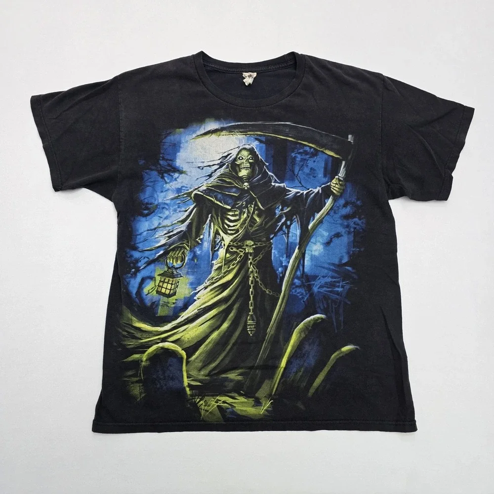 Alstyle Grim Reaper Graphic T-Shirt Mens Large Black Gothic Horror Scythe Tee